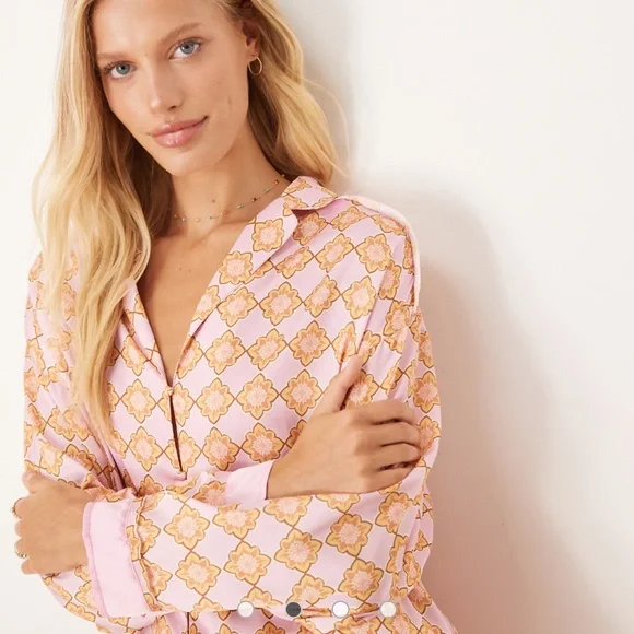 Free people dreamy days satin pajama set. XL nwt Pink and Orange - Picture 4 of 8